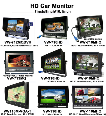 7 इंच की एएचडी एलसीडी स्क्रीन 4-चैनल क्वाड एसडी कार्ड एएचडी वाहन एलसीडी कार मॉनिटर 1080 पी कैमरों के साथ