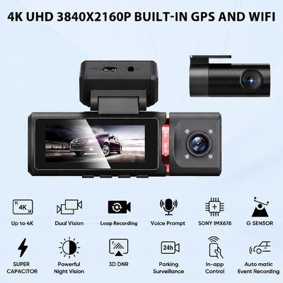 पार्किंग मॉनिटरिंग के लिए वाईफाई सपोर्ट के साथ 4K एडवांस्ड असिस्टेड ड्राइविंग डैशकैम जीपीएस एडीएएस डीएमएस