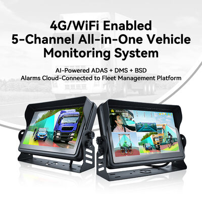4G/WiFi 5-Channel AI Vehicle Monitoring System | ADAS + DMS + BSD Alarms | Cloud-Connected for Fleet Management