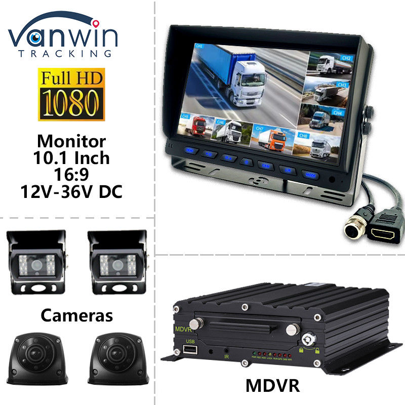 10.1 इंच AHD कार स्क्रीन डिस्प्ले 8CH MDVR कैमरा 1080P रंग TFT कार मॉनिटर सिस्टम