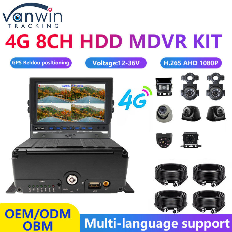 एच.265 8CH HDD 1080P मोबाइल डीवीआर सिस्टम 4 जी एमडीवीआर किट के साथ जीपीएस वाईफाई फ़ंक्शन फ्लीट प्रबंधन के लिए