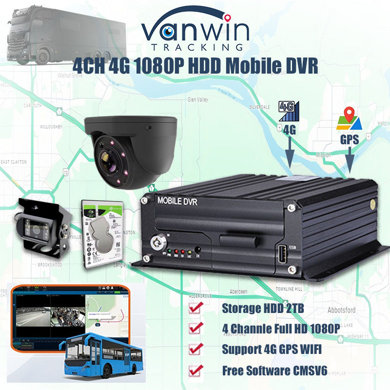 H.265 4CH 1080P HDD मोबाइल डीवीआर वाहन सीसीटीवी वीडियो रिकॉर्डर किट कैमरा सिस्टम एमडीवीआर